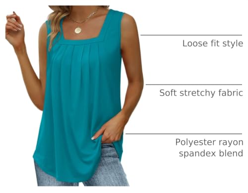 Image of Saloogoe Summer Tank Tops for Women Loose Fit Pleated Square Neck Sleeveless Tops Curved Hem Flowy