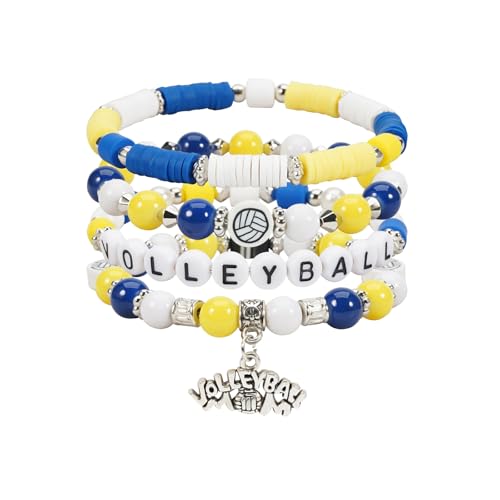 Image of Football Baseball Soccer Beaded Bracelets for Women Stackable Game Day Sports Theme Bracelet