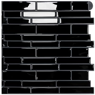 Vamos Tile Black Peel and Stick Tile Backsplash, 12"x12" 10-Sheet Stick on Wall Tiles,Self Adhesive Tile Sticker for Kitchen Backsplash and Bathroom(Black)