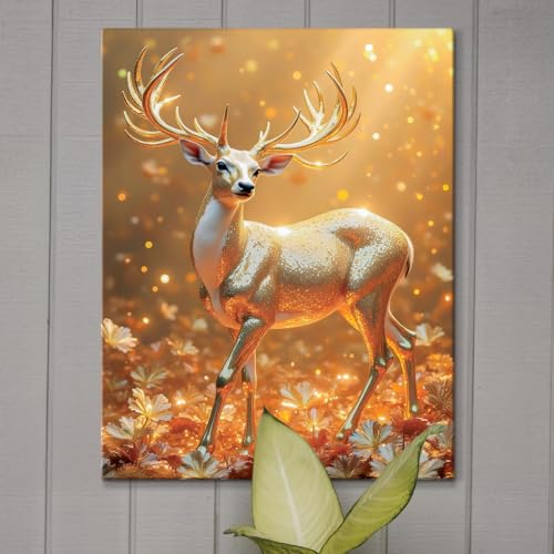 Image of ArtX Canvas Vastu Golden Deer Wall Painting, Big Size Canvas Painting For Living Room, Bedroom, Multicolor, Abstract, 58.0 X 45.0 cm, Set of 1