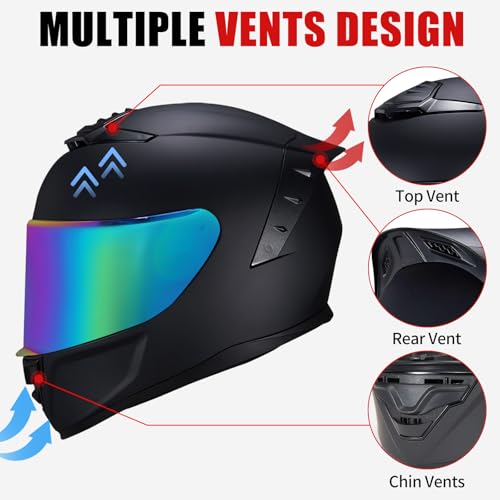 Image of Full Face Motorcycle Helmet,Helmets for Adults Motorcycle, MG611 Motorbike Racing Street Bike Helmets with Black Visor for Men Women,DOT Approved (Matte Black-Colorful+ Mask, L)