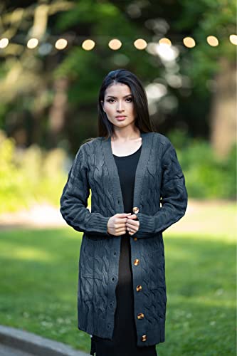Image of PRETTYGARDEN Long Sleeve Cable Knit Long Cardigan for Women 2026 Spring Winter Chunky Open Front Button Sweaters with Pockets