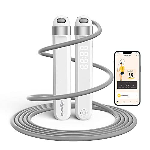 Jump Rope, Wigore Smart Jump Rope with smart life APP, Skipping Rope for girl,boy,kids,fitness jump rope,Fitness gifts for women,men (White)