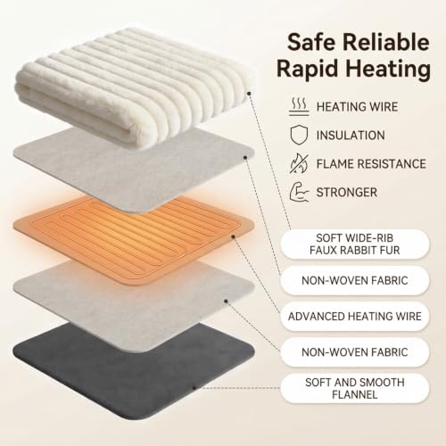 Image of Heated Blanket Electric Throw 50″x60 ″Inch - Thick Striped Flannel Electric Blanket,10 Heating Levels, 1-12 Hours Auto Off, Fast Heating Heating Blanket with Overheat Protection.