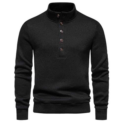 Mens Button Up Sweater Top Slim Fit Ribbed Turtleneck Pullover Casual Long Sleeve Mock Neck Polo Sweater Tops
