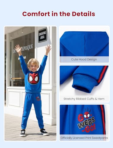 Disney 2 Pack Hoodie & Jogger Little Boys' Jersey Sets Spider-Man Sweat Outfit Children Long Sleeve Pullover Tracksuit & Athletic Pants Fall Hooded Streetwear Blue Sweatshirt Leggings Size 5-6 Years - image 3