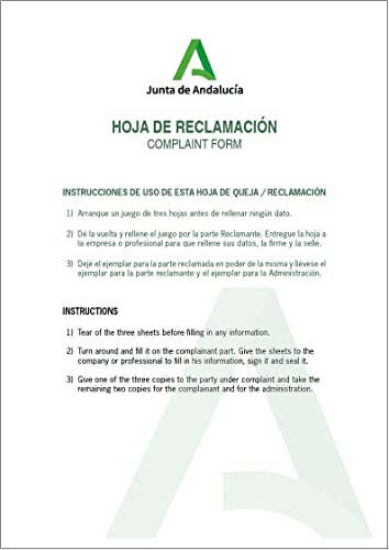 Libro de hojas de reclamaciones Andalucía versión 2022 (10 Juegos) Cover
