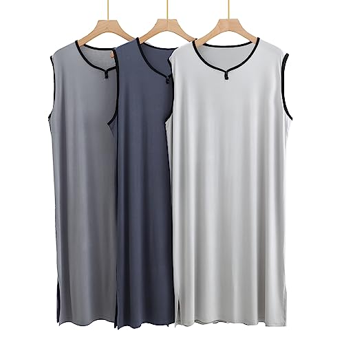 Men's Sleeveless Nightgown V Neck Night Shirt Loose Pajama Sleepwear Nightwear Loungewear Loose Nightdress3