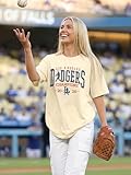 Baseball Shirts Women Oversized Baseball Team Graphic Tshirt Game Day Mom Shirt Funny Baseball Fan Tee Casual Tops Apricot