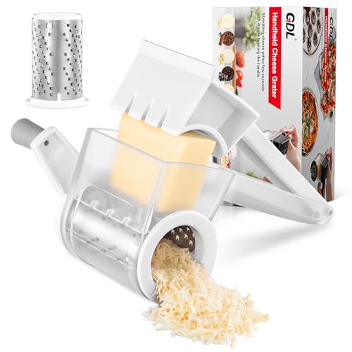 Image of GDL Cheese Grater Hand Crank, Kitchen Rotary Grater Handheld, Dishwasher Safe Parmesan Cheese Grater with Stainless Steel Blade for Hard Cheese,Chocolate,Nuts (White+Grey)