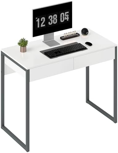 HOMCOM Escritorio con 2 Cajones, 100x50x75 cm, Mesa de Escritorio...