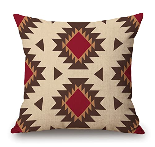 Solekla Tribal Southwestern Decorative Throw Pillow Cover Ethnic Fashion Ornament Cotton Linen Pillow Case Square Cushion Covers for Couch Sofa 18 x 18 Inch