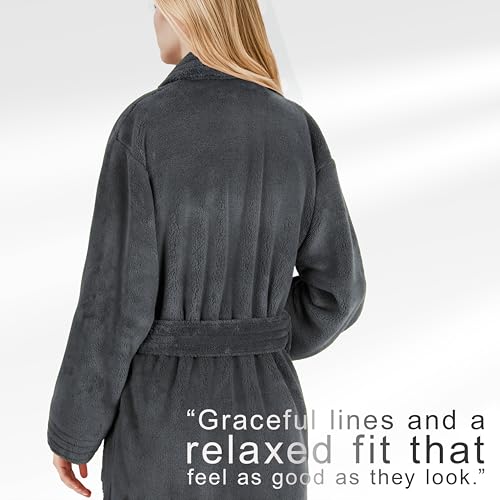 Image of American Soft Linen Women's Fleece Bathrobe - Luxury Soft, Plush, Fuzzy & Warm Turkish Robe for Women, Cozy Spa Quality Adult Bathroom Lounge Robe, Gray S