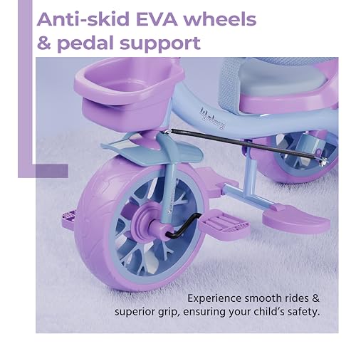 Image of Lifelong Kids Harness Parental Control Tricycle with EVA Wheels, Bell & Storage Basket|Baby Trike|Age Group 1 Years to 4 Years Carrying Capacity Upto 25 kgs(Pink /Lavender)