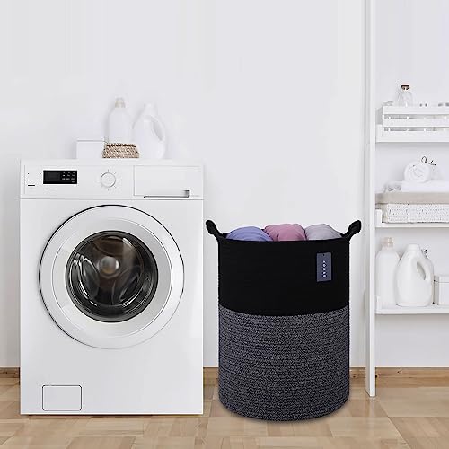 Panier à linge extra large COMSE en corde de coton tissée noir 40x55 cm - 7