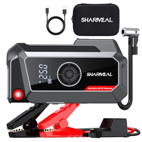 Sharmeal Jump Starter with Air Compressor, 5000A Portable Car Battery Booster  with 150PSI Tire Inflator, 12V Jump Start - Detailed View