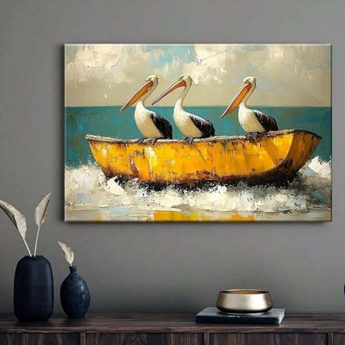 Peinture paysage pélican affiche vintage 40x60cm de qualité