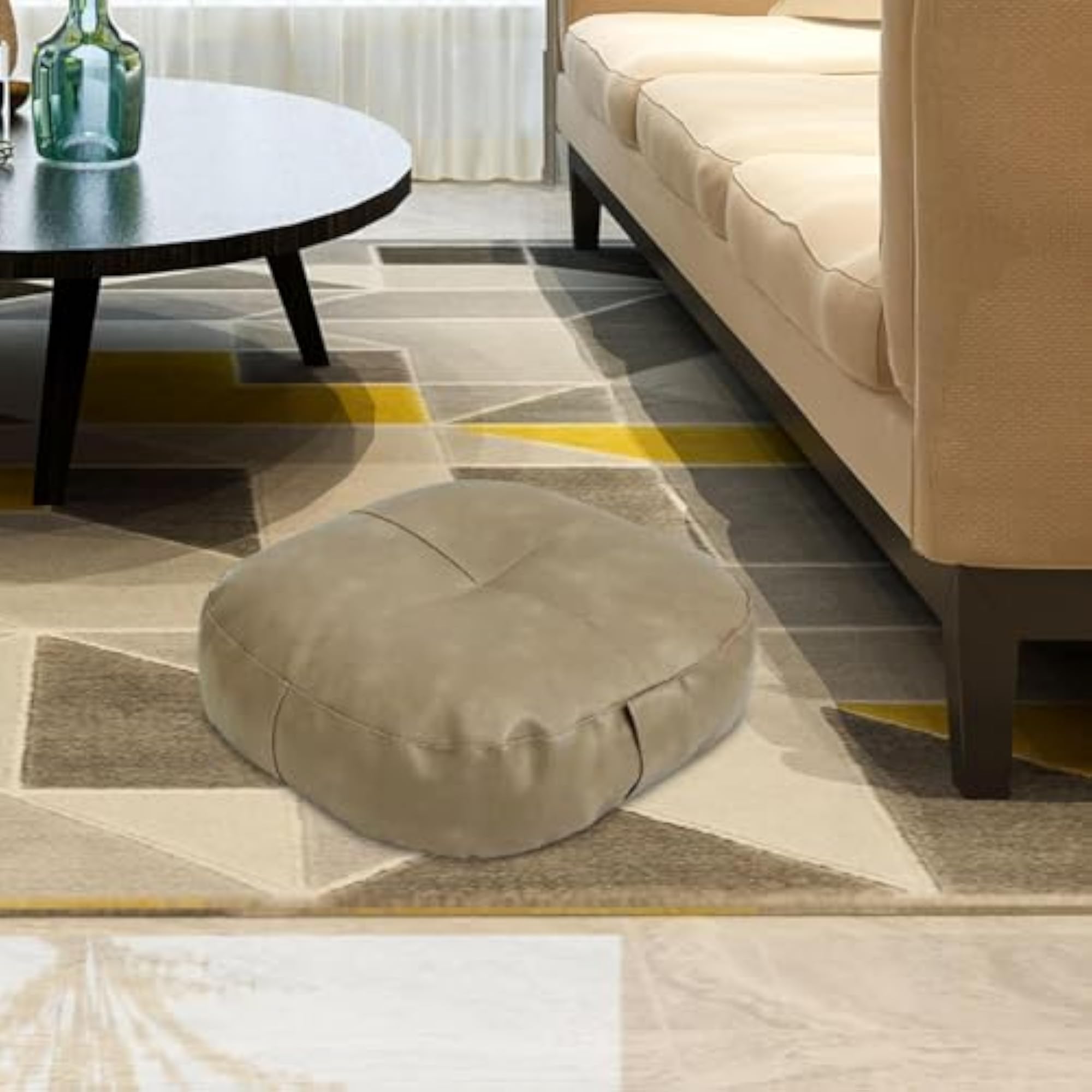Round Floor Decorative Ottoman Pouf for Balcony, Light Khaki