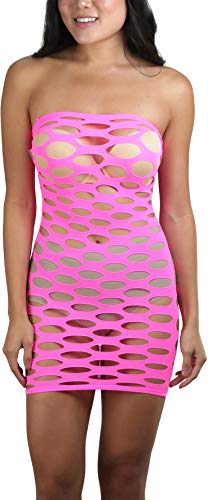 Image of ToBeInStyle Women's Stretch See Through Fishnet Novelty Mini Rave Party Dress