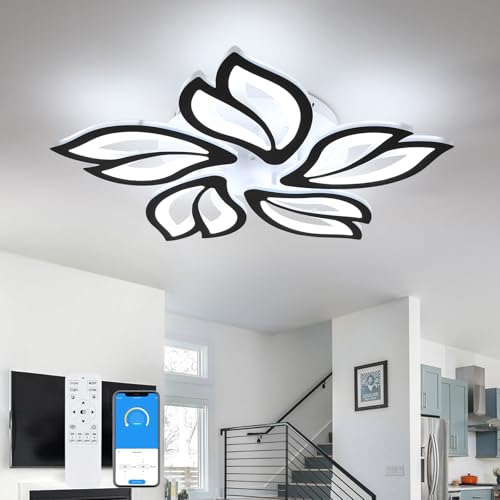 Comely Modern Dimmable LED Chandelier, Creative 5-Head Petals LED Ceiling Lamp with Remote Control, 45W Metal Acrylic Ceiling Chandelier Lighting Fixture for Living Room Bedroom Children's Room