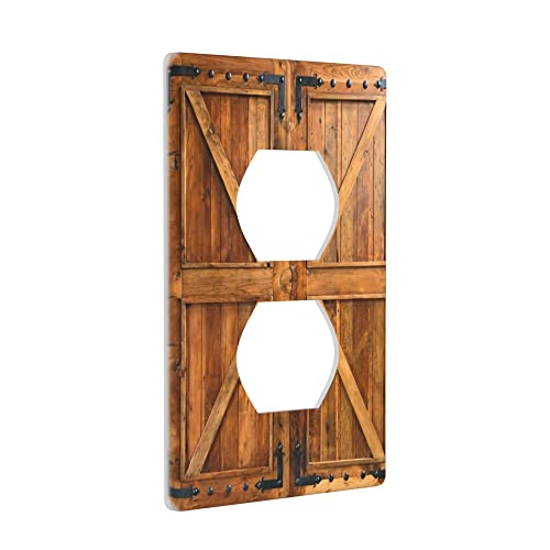 Rustic Timber Door Duplex Outlet Covers Wall Plate For Electrical Outlets Decorative Barn Door Outlet Cover Plate Cool Wall Plates For Outlet Lights Cover For Bedroom Kitchen Home Decor #TOP1