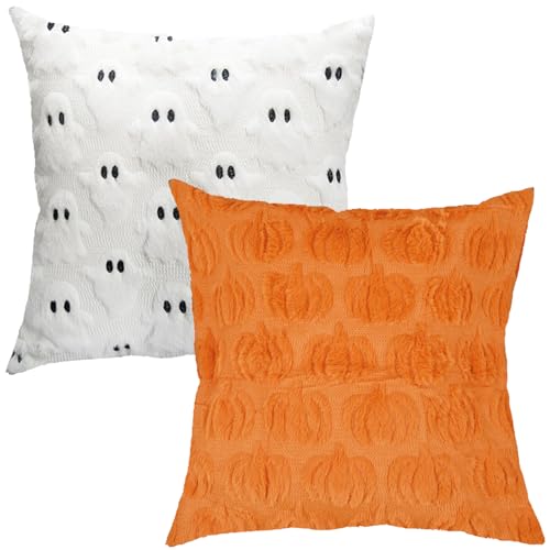 VLYX Halloween Throw Pillow Covers 18x18 Inches Ghost and Pumpkin Set of 2 Soft Decorative for Sofa Couch Bedroom Home Décor - Cosy Home Interiors VLYX Halloween Throw Pillow Covers 18x18 Inches Ghost and Pumpkin Set of 2 Soft Decorative for Sofa Couch Bedroom Home Décor
