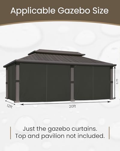 FoundGo 12'x20' Gazebo Universal Replacement Privacy Curtain for 12'Wx20'Lx6.7'H Water Resistant Gazebo Side Wall Privacy Panel Shade Screen Panels with Zipper for Outdoor Pergola Patio (Black) 6pc - Image 4