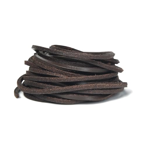 Genique Real/Genuine 3mm Leather Cord 5 Metres, 1/8 inch Leather Strips, Leather Shoe Laces, for Boot Laces, Necklace, Bracelets, Jewelry Making, Crafting, Baseball Glove Repair (Brown, 3MM)