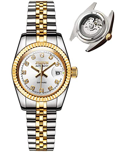 Automatic Wrist Watches for Women Ladies Elegant Luxury Dress Wrist Watches Gold and Silver Stainless Steel Waterproof Watches Classic Date Watches
