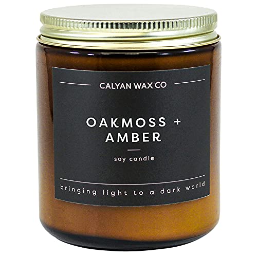 Calyan Wax Soy Wax Candle, Oakmoss & Amber Scented Candle For The Home | Premium Candle With Essential Oils | 7.2 Oz 57 Hour Burn | Soy Candle In Amber Glass Jar | Aromatherapy Gift #TOP2