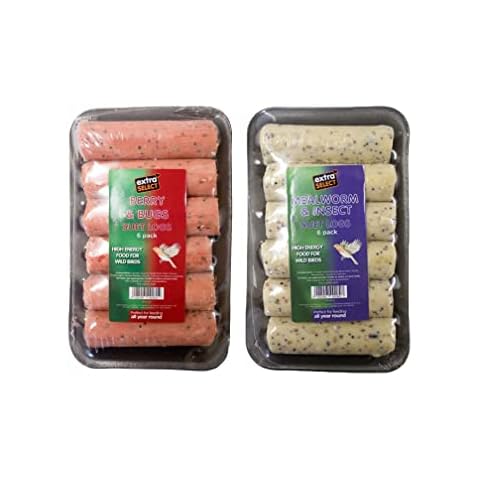Extra Select Suet Logs Bundle 6 count each flavour | Insect & Mealworm and Berry & Bugs | High Energy Food for Wild Birds | 2 x 6 units Total of 12 Suet Logs Cover