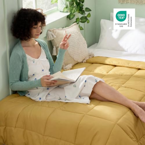Image of Bedsure Comforter Duvet Insert - Quilted Comforters Twin Size, All Season Duvet, GentleSoft Down Alternative Bedding Blanket, with 8 Tabs, Gifts for Women /Men, Mustard Yellow, Twin 88 x 68 Inches