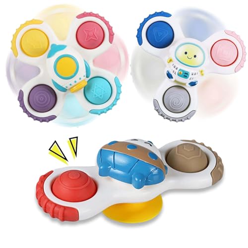 Image of Suction Cup Spinner Toys for Baby 1 2 Year Old Boys and Girls Bath Toys Pop Sensory Fidget Spinners Toy for Toddlers 1-3 Birthday Gifts Infant Travel Toys 3 PCS