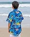 Weecreeture Boy's Button Down Hawaiian Shirt Short Sleeve, Kids Summer Beach Hawaiian Shirts for Boys for 11-12 Years（Blue Sea Island）