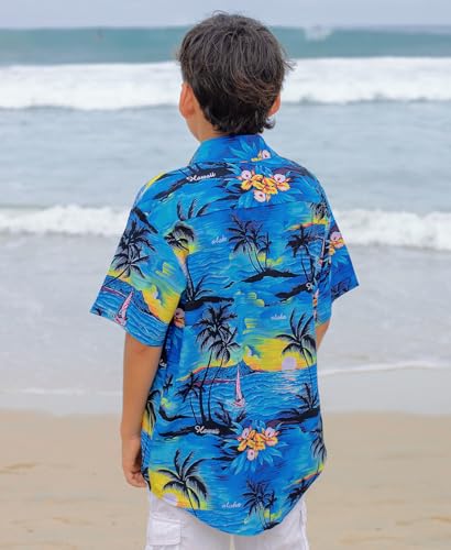 Weecreeture Boy's Button Down Hawaiian Shirt Short Sleeve, Kids Summer Beach Hawaiian Shirts for Boys for 7-14 Years2