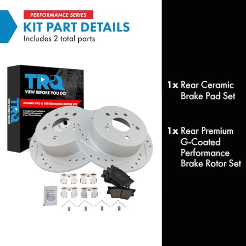 Image of TRQ Performance Rear Brake Pad and Rotor Set Ceramic Coated Drilled Slotted Compatible with 2013-2018 Lexus ES300h ES350 Toyota Avalon 2012-2017 Camry