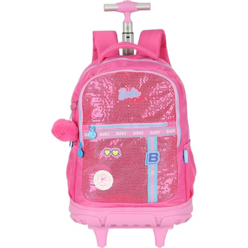 Mochila com Rodinha, Luxcel, Barbie, Pink, G, com Paetê