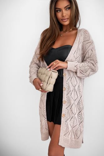 SELINK Women's Cardigan Sweater Casual Hollow-Out Openwork Knit Cardigan Solid Long Sleeve Open Front Daily Outwear4