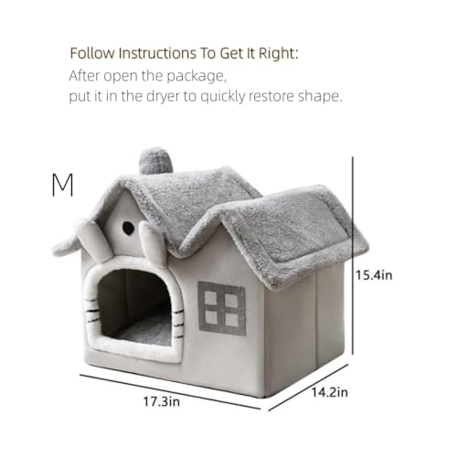 Luxury Double Roof Indoor Dog House Cat Nest,Foldable Warm Soft Kennel,30D High Elastic Memory Sponge,Removable Cushion and Non-Slip Bottom (Grey Double Roof, M) - Image 3