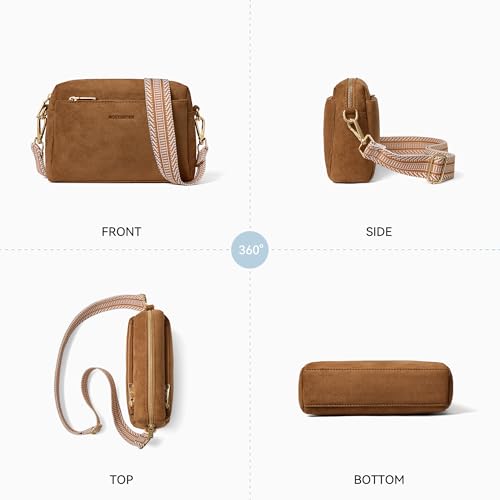 Image of BOSTANTEN Small Crossbody Purse for Women Triple Zip Cell Phone Leather Handbag with Colored Shoulder Strap