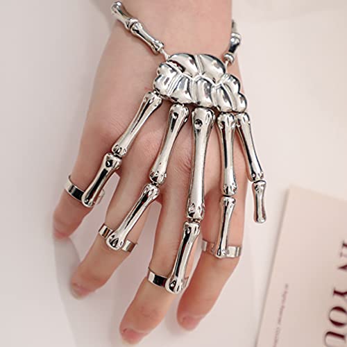 Holibanna Pulseira de mão de esqueleto de liga fantasma bracelete Gótico Exaggerado anel de dedo cos