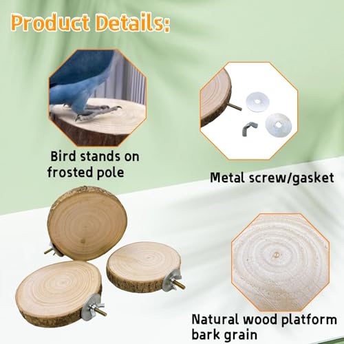 Image of Hamiledyi 3PCS Perch Platform for Bird Cage Natural Round Wooden Stand Platform Bird Toy for Parakeet Cockatiel Parrot Budgie Sparrow Hamster Canary Bears