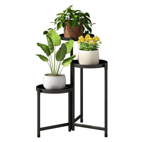 Atpddpey Plant Stand indoor outdoor - 3 Tier black Tall Metal Flower Pot Holder Potted Display Rack - Heavy Duty Corner Plant Shelf for Patio Garden Balcony Living Room Bedroom