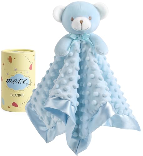 Image of Loveys for Babies, Soft Baby Security Blanket Lovies for Babies, Stuffed Animals Blankie for Newborn Infant with Baby Snuggle Toy, Boys Gilrs Gifts Blue Bear Security Blanket 16 Inch