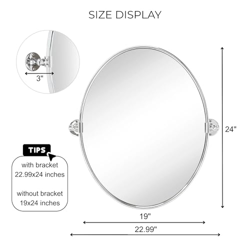 Image of TEHOME Oval Chrome Metal Pivot Bathroom Vanity Mirror Tilting Vanity Mirrors for Wall, Overall 22.99 x 24 inches (Mirrror 19 x 24 inches)
