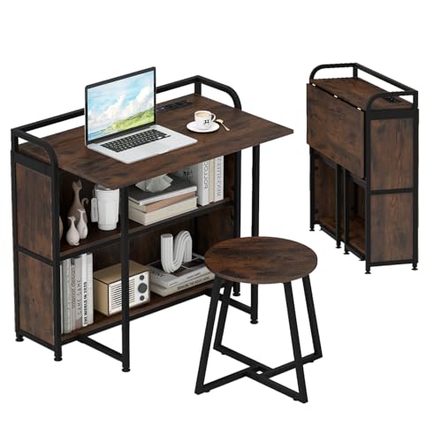 COSTWAY Schreibtisch klappbar mit Steckdose, Klapptisch mit...