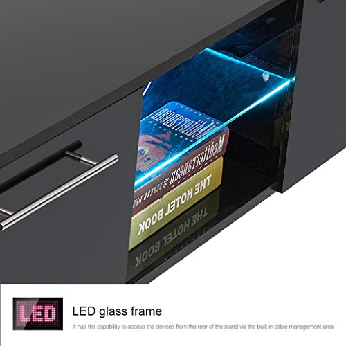 【US-in-Stock】 Modern LED TV Stand with LED Lights Glass Frame, TV Cabinet Television Media Storage Console Table with 2 Drawers Shelves, Living Room Furniture (White, 51.2×13.8×17.7 inch) - Thumbnail 2