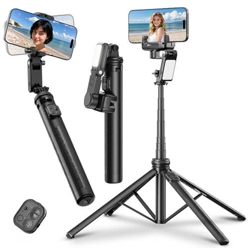 KOSCHEAL C16R Estabilizador de Movil, Gimbal Estabilizador para Smartphone con Luz de Relleno y Trípode Compatible con iOS/Android, Seguimiento Automático Facial&Objetos, Extensible hasta 157CM