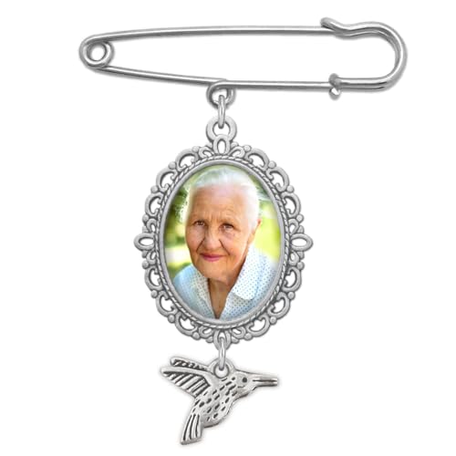 Wedding Boutonniere Oval Bouquet Charm Pin Hummingbird Photo Charm Mother of the Bride Groom with Photo Resizing Software