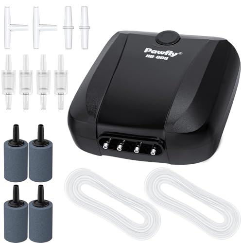 Image of Pawfly Aquarium Air Pump Oxygen Pump for 10-200 Gallon Fish Tanks Buckets Dual Outlet Adjustable Ultra Quiet Aerator Pump with Accessories